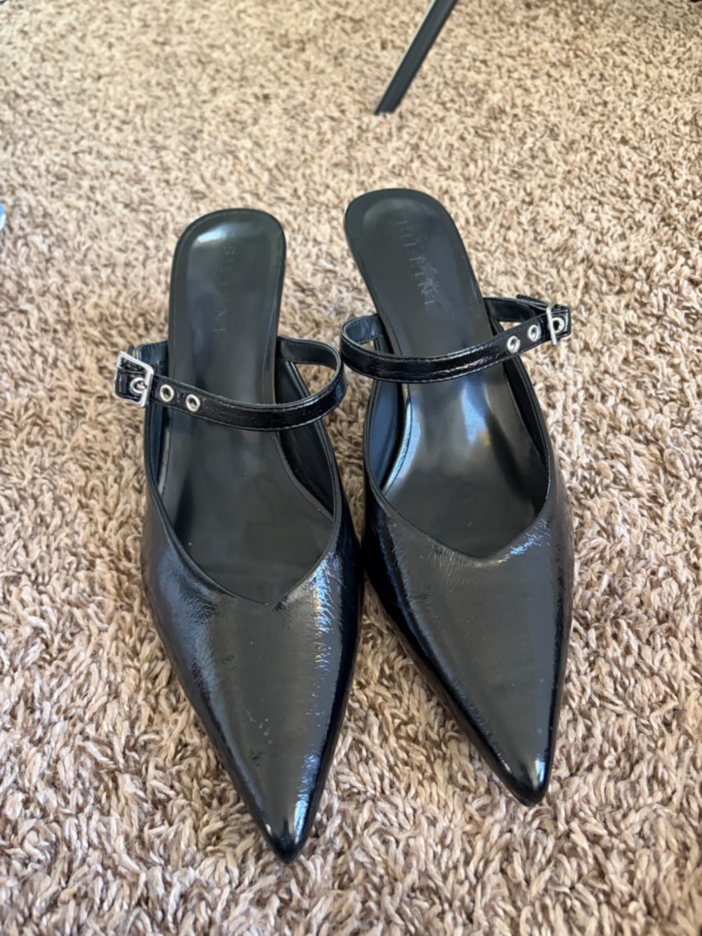 Billini Black Patent Pointed Mary Jane Mules